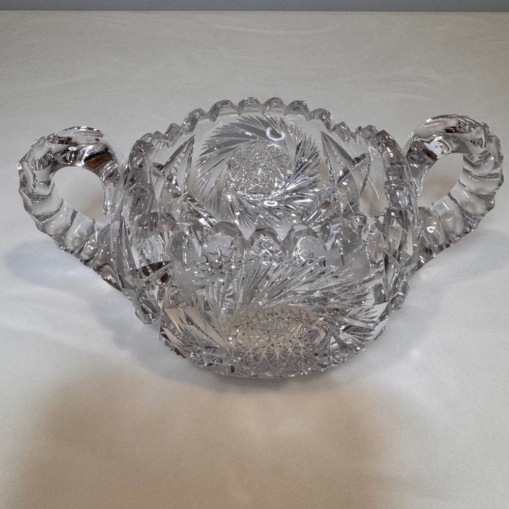 VTG ABP Cut‎ Glass Sugar Bowl Antique American Pinwheel Hobstar Crystal 6"